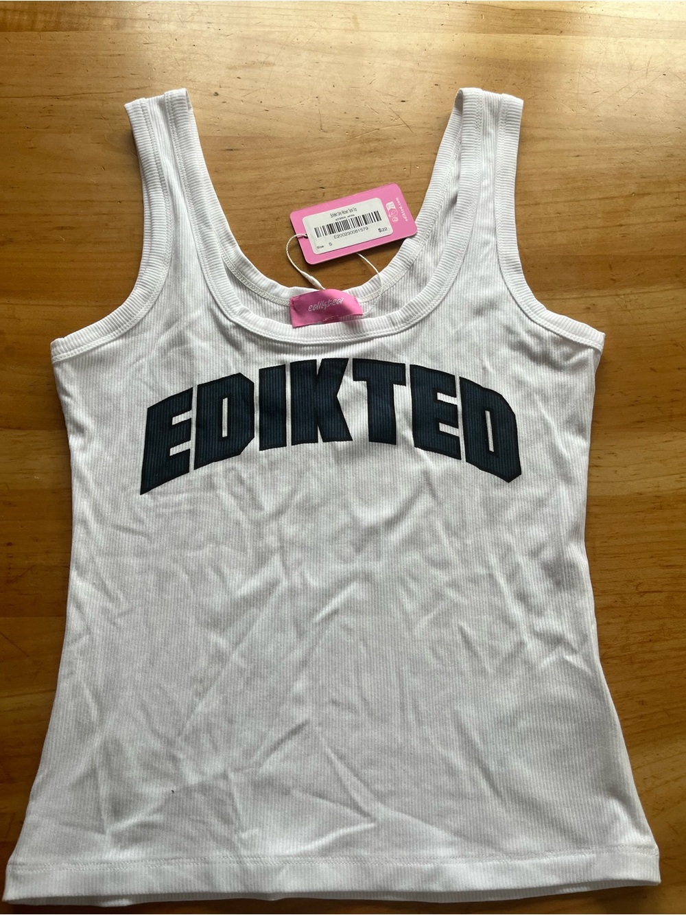 Edikted White Ribbed Tank with Black Logo